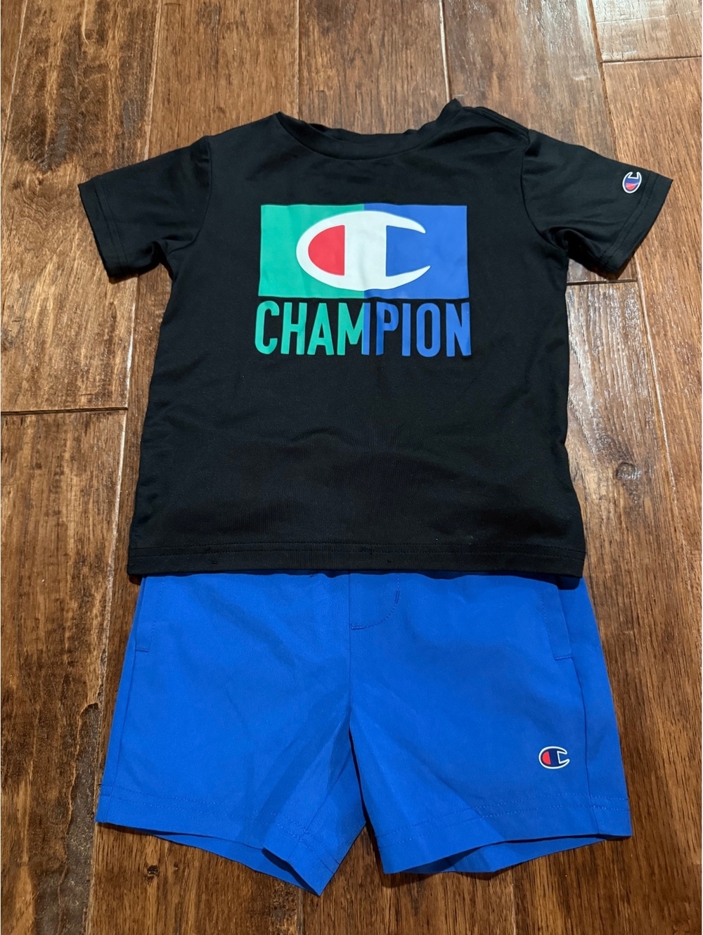 Champion Toddler 2T Black Graphic T-Shirt and Blue Shorts Set